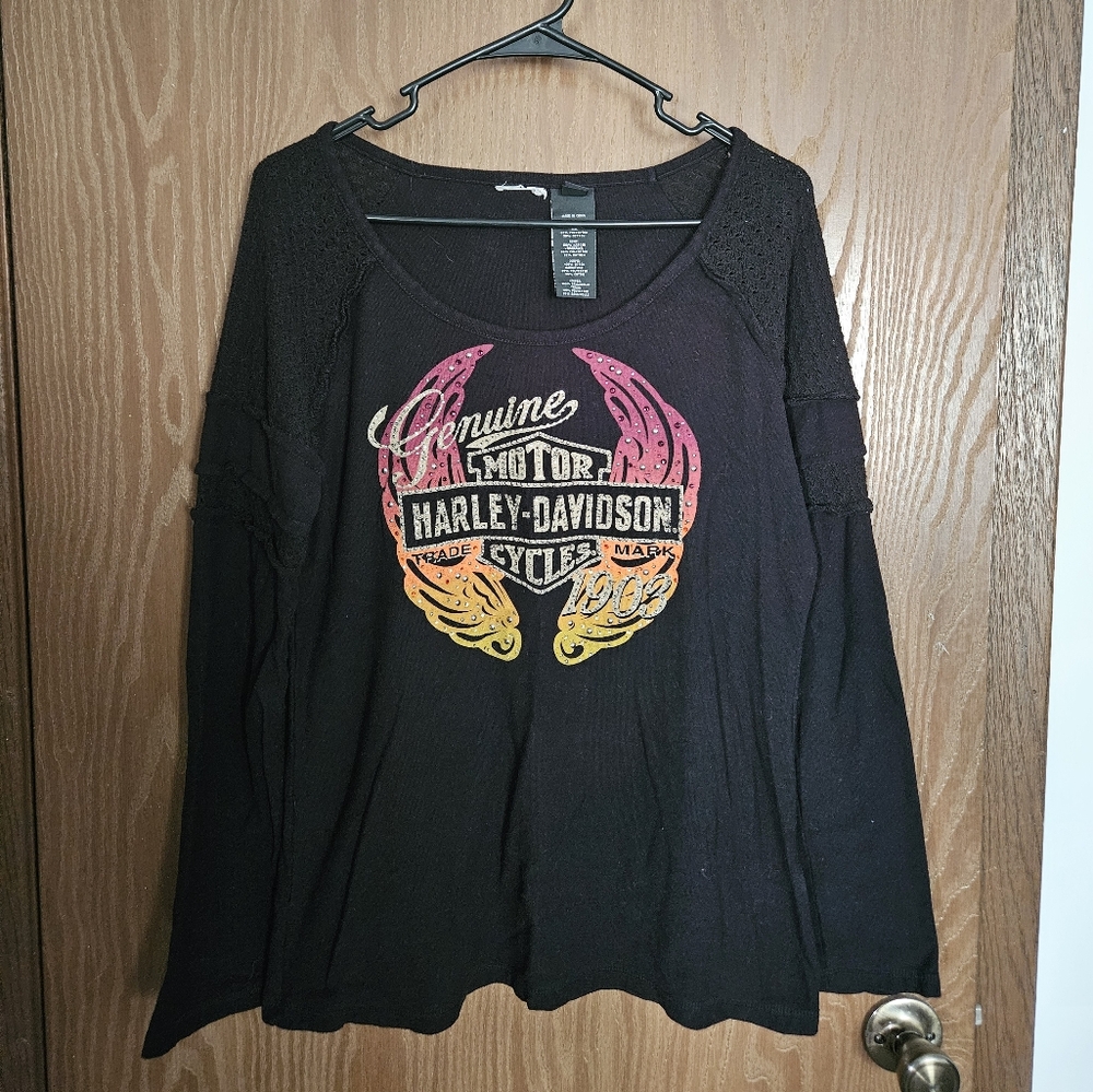 Harley Davidson Black Bejeweled Long Sleeve Shirt